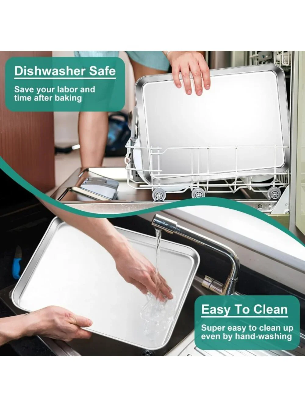 Stainless Steel Baking Sheet Set of 3 - Non-Toxic Cookie Sheets, Oven Trays